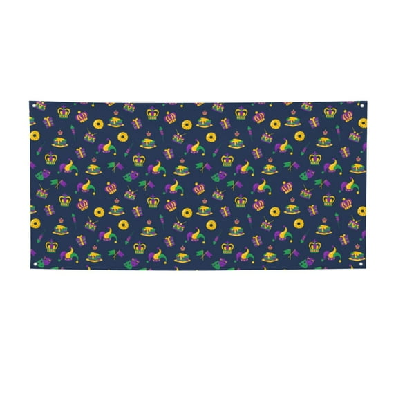Zufioo Mardi Gras Carnival Print Holiday Banners, Party Banners, Hanging Flags, Bar Shopping Mall Garden Wall Decorations, Holiday Decoration Supplies-Small