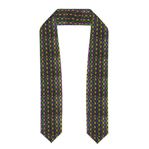 Zufioo Mardi Gras Shiny Green Purple Print Graduation Shawl Ribbon, Graduation Ribbon for Male and Female Graduates-Flattened