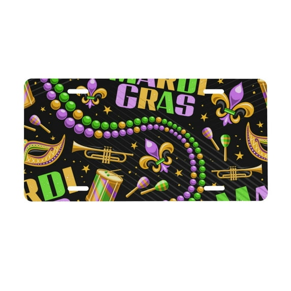 Zufioo Mardi Gras3 Print Car Aluminum Front License Plate, 12x6 Inch Decorative Personalized Car License Plate Car Accessories
