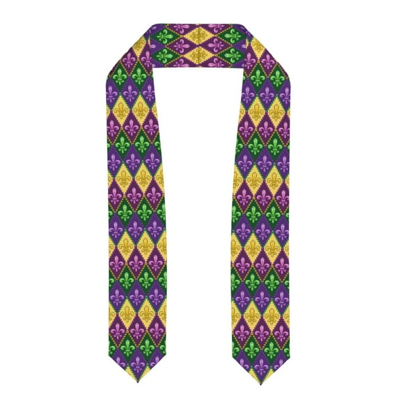 Zufioo Mardi Gras4 Print Graduation Shawl Ribbon, Graduation Ribbon for Male and Female Graduates-Flattened