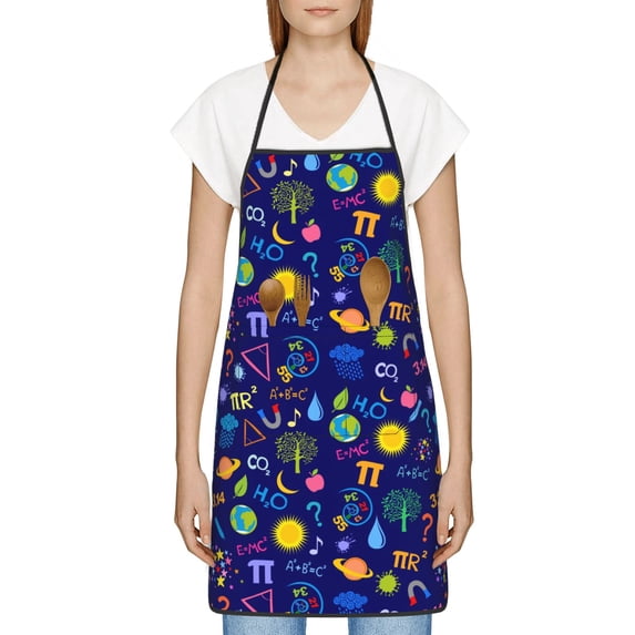 Zufioo Mathematics And Chemistry for Lock Hem Apron with Pockets, Stain and Oil Proof Tie-down Apron for Cooking Barbecue Restaurant, Unisex-One Size