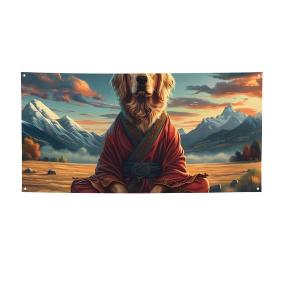 Zufioo Meditating Golden Retriever Print Holiday Banners, Party Banners, Hanging Flags, Bar Shopping Mall Garden Wall Decorations, Holiday Decoration Supplies-Medium