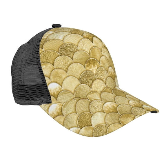 Zufioo Mermaid Fish Scale Print Mesh Baseball Cap, Adjustable Sport Travel Hat Accessory for Men and Women
