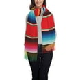 thumbnail image 1 of Zufioo Mexican Serape Blanket Stripes Print Long Plush Tassel Scarf, Winter Shawl Accessories for Women, 1 of 8