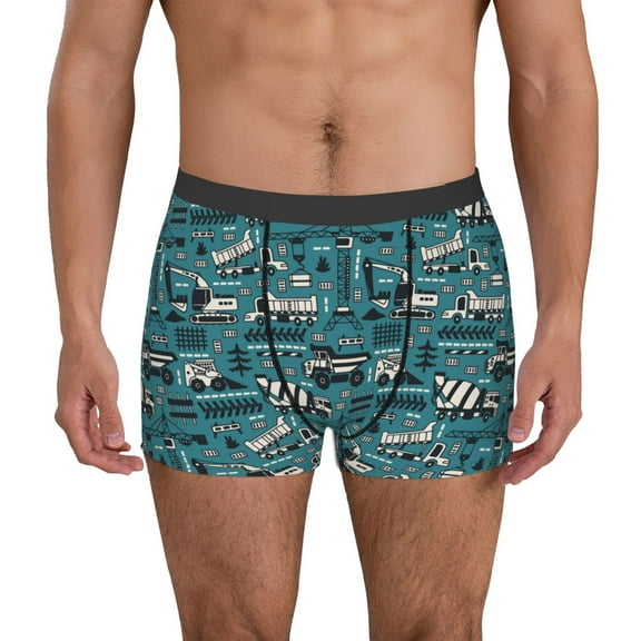 Zufioo Modern Excavator Print Men's Boxer Briefs, Moisture Wicking Boxer Briefs Underwear-Small