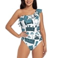 thumbnail image 1 of Zufioo Modern Furniture Print One-shoulder Ruffled One-piece Swimsuit, High Elastic Integrated Removable Chest Pad Swimsuit Suitable for Beach, Pool and Vacation-Large, 1 of 6