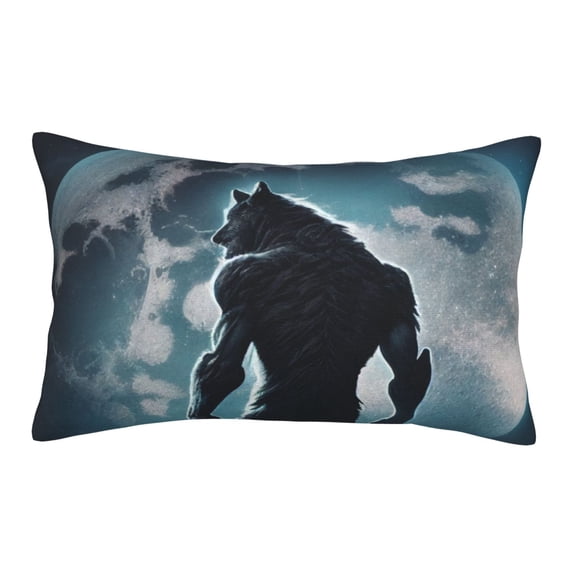 Zufioo Moon Wolf Warrior Print Double-sided Plush Pillow Cover,Decorative Pillow Protector without Pillow Core, Suitable for Sofa, Bedroom, Car-16"x24"