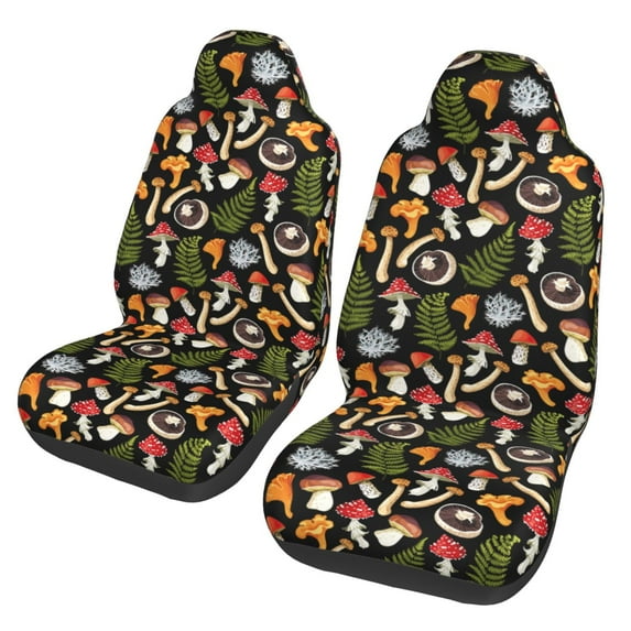 Zufioo Mushrooms Full Set Car Seat Covers with Soft Padding 2PCS Universal Auto Front Seats Protector Fits Cars, SUVs, Sedans, and Trucks