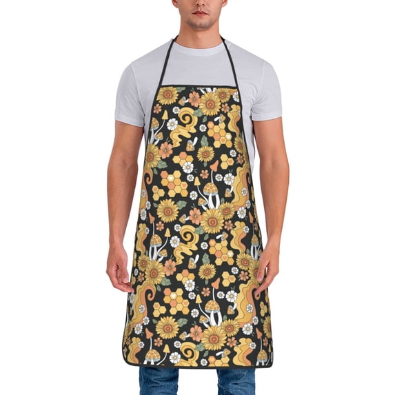 Zufioo Mushrooms Honeycomb Print Tie-up Apron, Unisex Kitchen Apron - Oil-proof, Stain-proof and Waterproof, Suitable for Restaurants and Service Industries-One Size