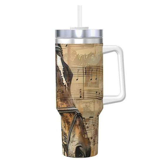 Zufioo Musical Horse Vintage Collage Print 40OZ Ice Cup with Handle, Stainless Steel Vacuum Insulated Water Cup Household Items