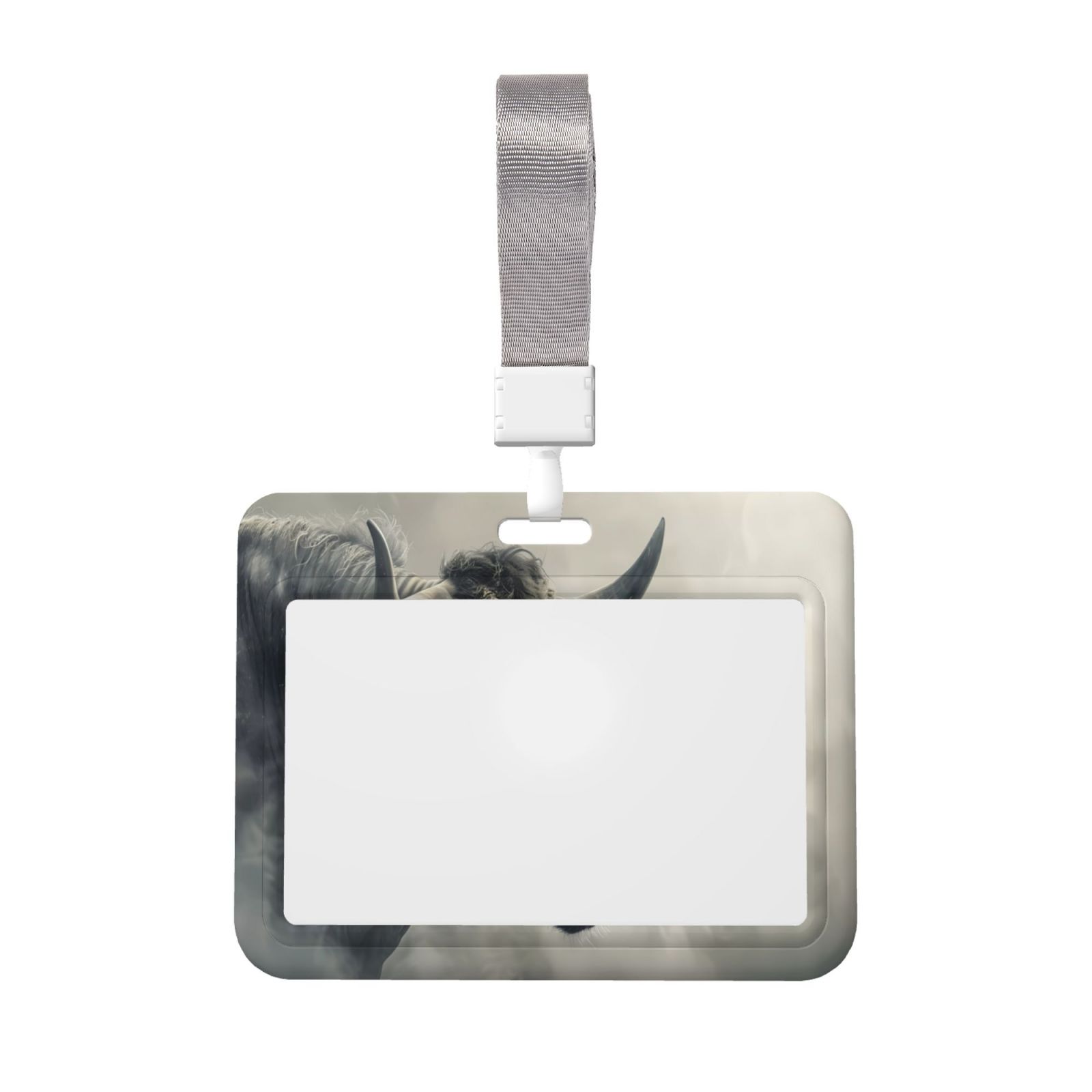 Zufioo Mystical Bull in Fog Print Work Badge Protective Case, Waterproof Lanyard, Badge Transparent Clip, Suitable for Induction Card Badge Swipe Credit Card