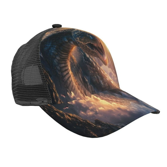 Zufioo Mythical Serpent Mountain Sunrise Print Mesh Baseball Cap, Adjustable Sport Travel Hat Accessory for Men and Women