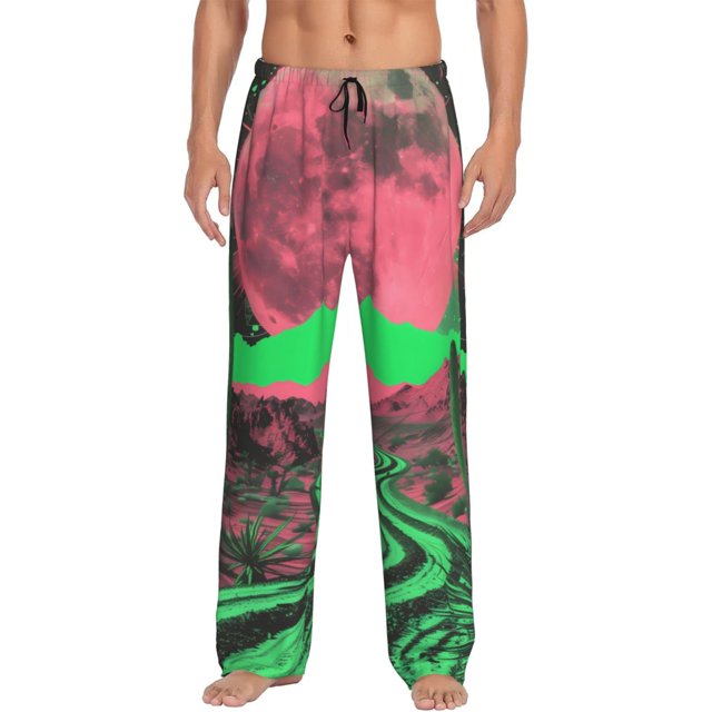 Zufioo Neon Desert Moon Mens Pajama Pants Sleep & Lounge Pants