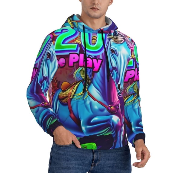 Zufioo Neon Free Play Design Fleece Comfortable Hoodie for Mens,Sweatshirt for Men,Pullover Hooded Sweatshirt for Men -Medium