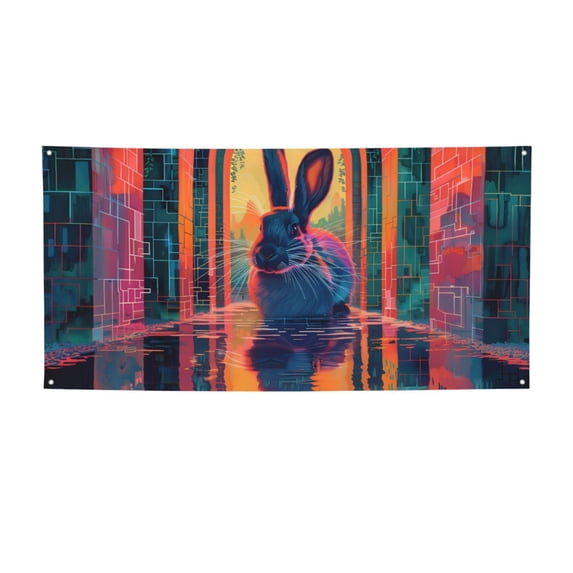 Zufioo Neon Rabbit In Archway Print Holiday Banners, Party Banners, Hanging Flags, Bar Shopping Mall Garden Wall Decorations, Holiday Decoration Supplies-Small