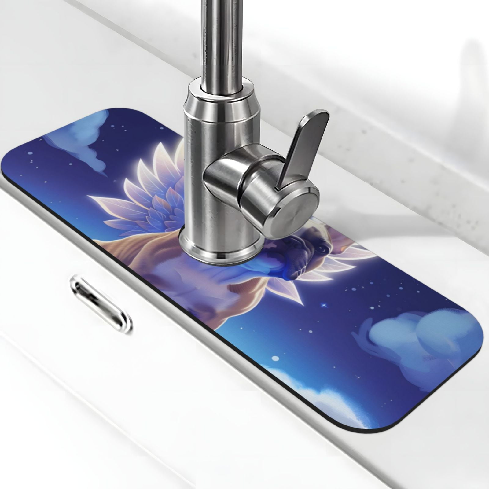 Zufioo Night Sky Winged French Bulldog Kitchen Sink Splash Guard
