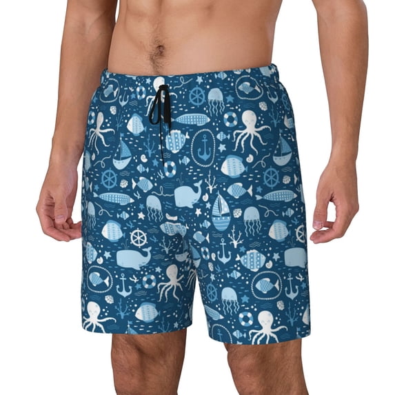 Zufioo Octopus And Whale Mens Swimsuit Trunks with Compression Liner,Quick Dry Sports suit,Beach Board Shorts with Pockets,Bathing Suits-3X-Large