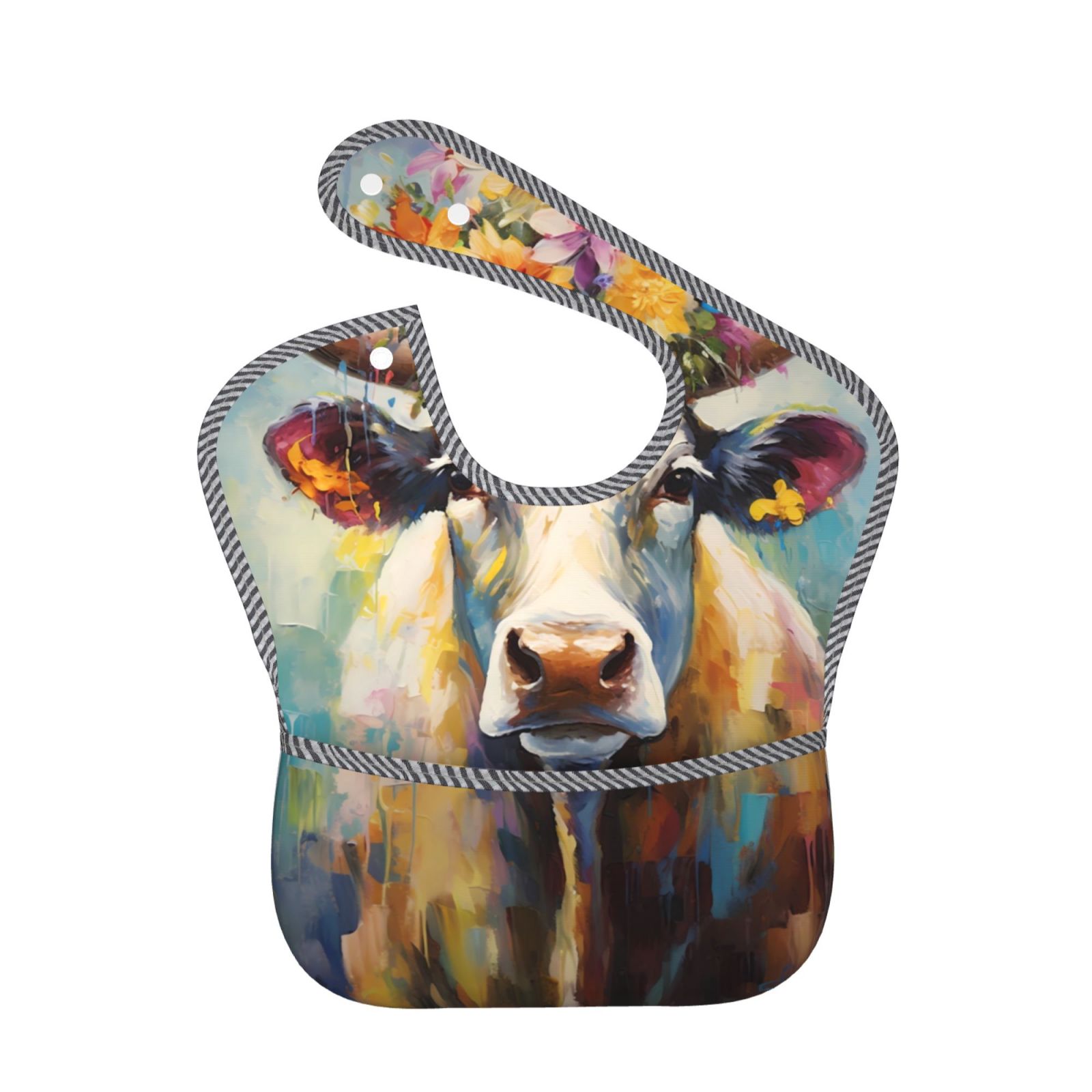 Zufioo Oil Painting Flower Cow Print Toddler Adjustable Waterproof Bib ...
