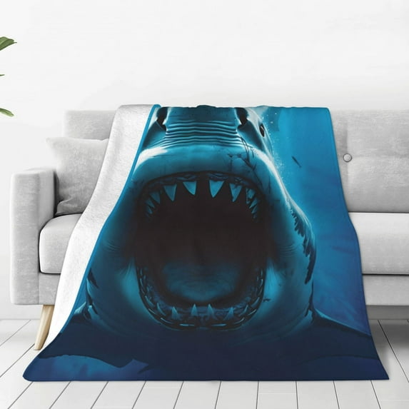 Zufioo Open-Mouthed Shark Fleece Blanket Queen Size,Plush Bed Blanket,Ultra Soft Throw Blanket,Plush Fuzzy Cozy Blanket Perfect for Bed,Couch-50"x40"