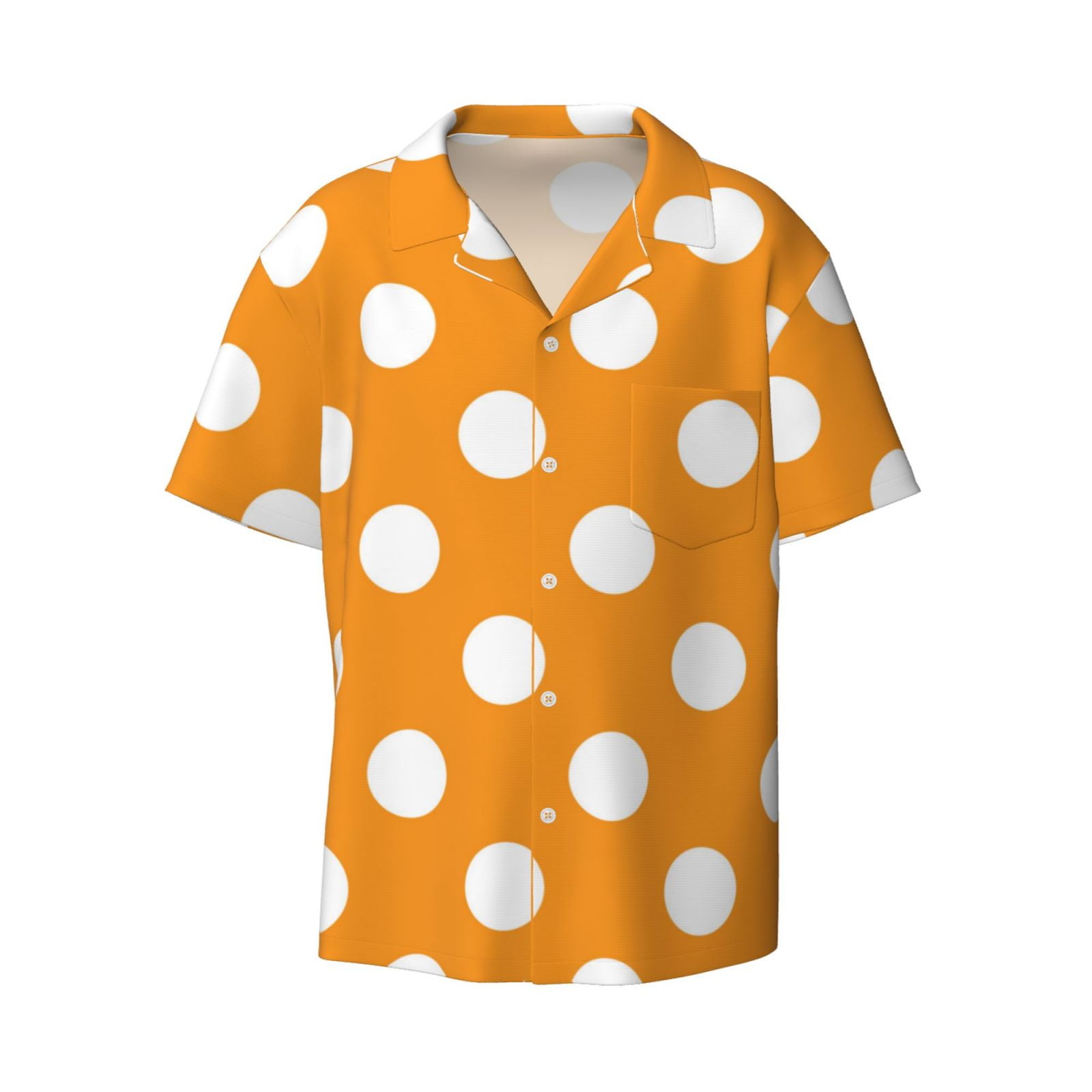 Zufioo Orange And White Polka Dot Print Mens Button Down Short Sleeve