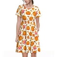 thumbnail image 1 of Zufioo Orange Autumn Leaves Print Women's Short Sleeve Dress, Elastic Round Neck Pullover A-line Knee-length Dress, Suitable for Party, Vacation, Leisure, 1 of 6