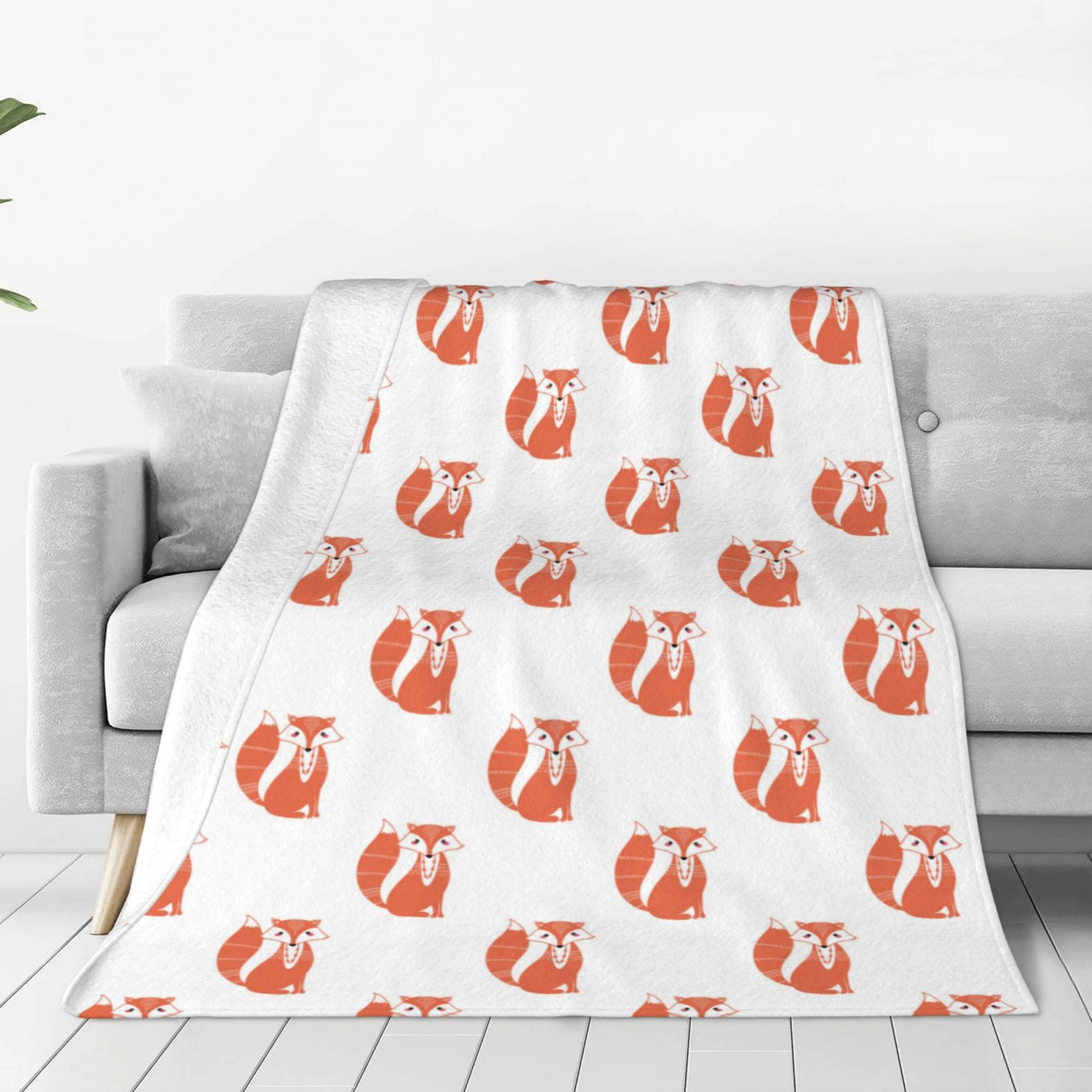 Zufioo Orange Fox Fleece Blanket Queen Size,Plush Bed Blanket,Ultra