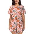 thumbnail image 1 of Zufioo Painting Peach Print Women's Short-sleeved Pajama Set, Round Neck Button Top, Elastic Waist Drawstring Shorts, Suitable for Home, Leisure, Vacation-X-Large, 1 of 6