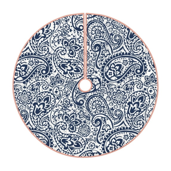 Zufioo Paisley4 Print Imitation linen Christmas Tree Skirt Hemming Style for Christmas Tree Christmas Party Home Decorations-36"