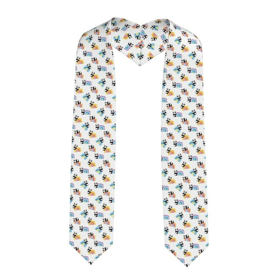 Zufioo Panda And Rainbow Print Graduation Shawl Ribbon, Graduation Ribbon for Male and Female Graduates-Sharp Corner