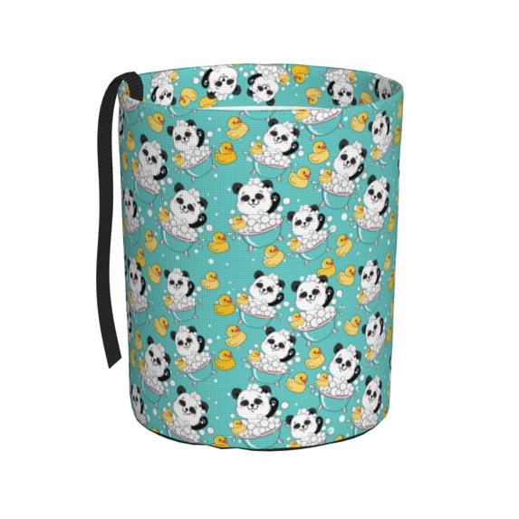 Zufioo Panda Bathing Print Car Trash Can, Car Accessories Trash Can with Velcro Webbing, Suitable for Various Car Models