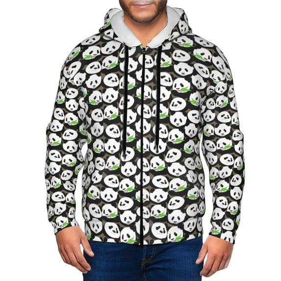 Zufioo Panda Bear Print Men's Hooded Cardigan, Zip-up Long-Sleeved Sweatshirt Jacket Sportswear-Small