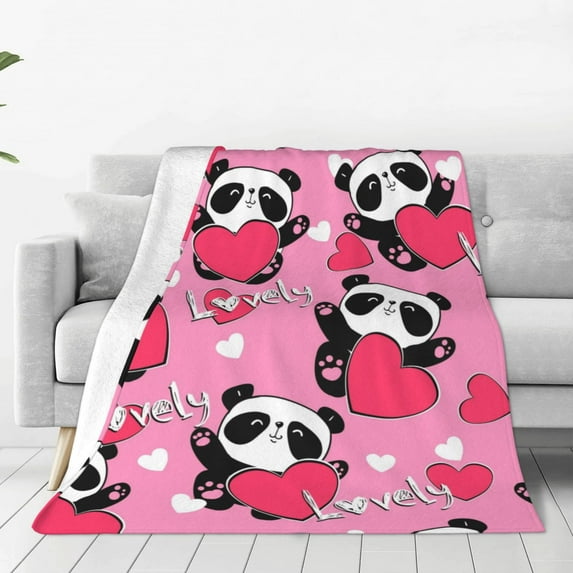 Zufioo Panda Heart Valentine Pink Fleece Blanket Queen Size,Plush Bed Blanket,Ultra Soft Throw Blanket,Plush Fuzzy Cozy Blanket Perfect for Bed,Couch-40"x30"