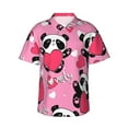 Zufioo Panda Heart Valentine Pink Hawaiian Shirt for Men,Beach Shirts