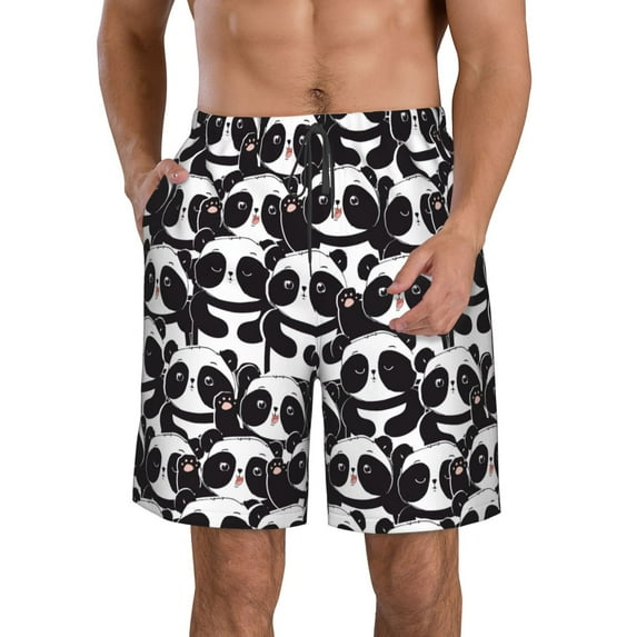 Zufioo Panda for Men's Casual Beach Shorts, Sports Fitness Quick-drying Drawstring Shorts with Pockets for Home Wear-Small