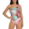 thumbnail image 1 of Zufioo Pastel Macarons Delight Print One-shoulder Ruffled One-piece Swimsuit, High Elastic Integrated Removable Chest Pad Swimsuit Suitable for Beach, Pool and Vacation-Large, 1 of 6
