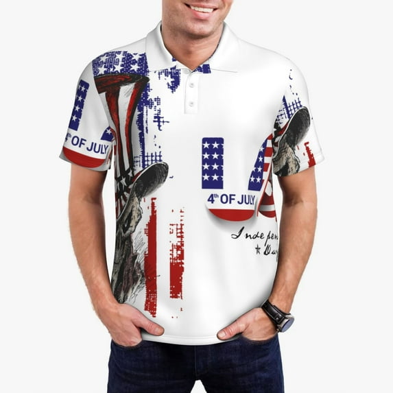 Zufioo Patriotic Skull Art Print Men's POLO Shirts, Quick-drying Button-down Business and Vacation Shirts, T-shirts, Summer Clothing-Small