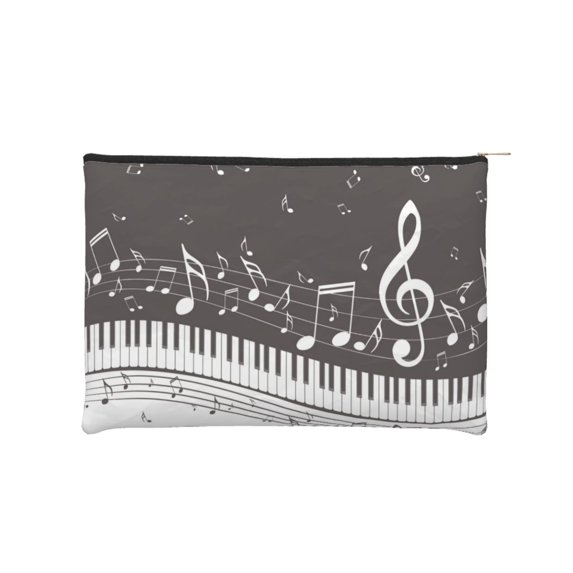 Zufioo Piano Keys With Musical Notes Print DuPont Paper Portable Toiletry Bag, 8.9x6.5 inch Zippered Hand-held Paper Cosmetic Bag Storage Tool Kit