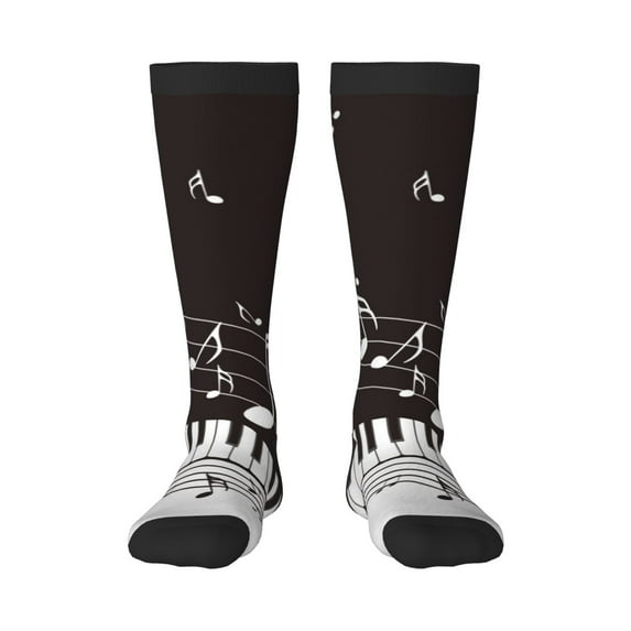 Zufioo Piano Keys With Musical Notes Print Long High Thigh Socks Knee-High Warm Stocking Women Boot Sock Leg Warmer High Socks for Daily Wear, Cosplay