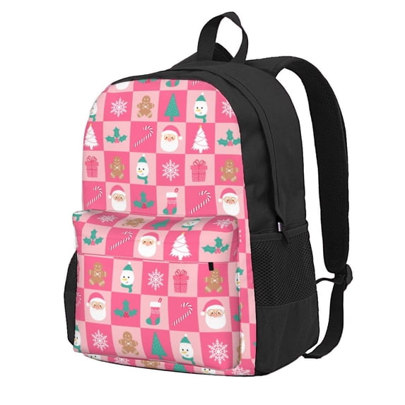 Zufioo Pink Christmas Cheer Pattern Adult Backpack,Wear-resistant and Breathable Multi-pocket Backpack, Suitable for Travel, Business and Outdoor Activities
