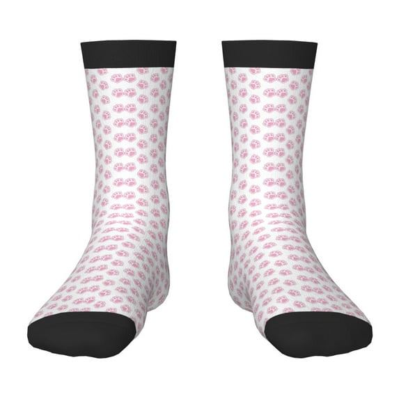 Zufioo Pink Paw Print Children's Mid-tube Socks, Contrast Color High Elastic Sports Socks - Sweat-absorbent, Warm, Suitable for Children Aged 6-10