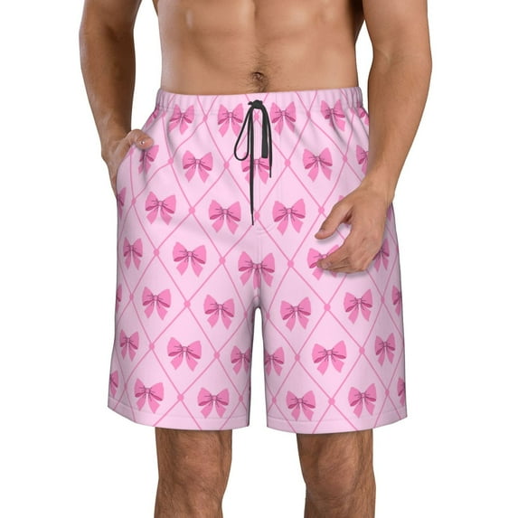Zufioo Pink bows for Men's Casual Beach Shorts, Sports Fitness Quick-drying Drawstring Shorts with Pockets for Home Wear-3X-Large