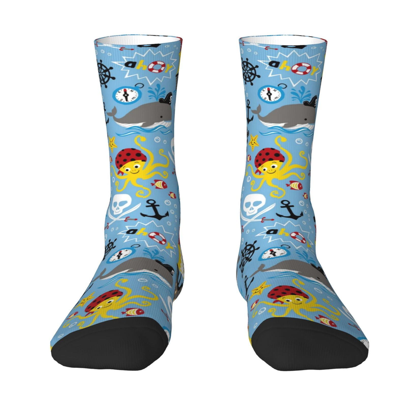 Zufioo Pirate Marine Animals Print Thigh High Socks,Knee High Socks For