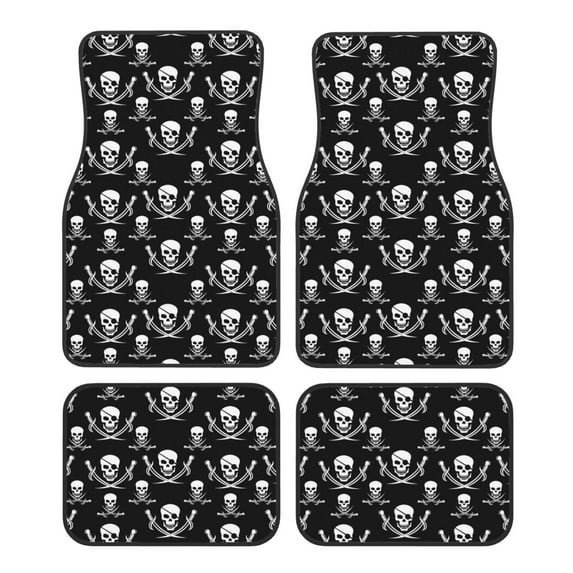 Zufioo Pirate skulls Print Car Floor Mats Four-piece Set, Car Interior Accessories - Corrosion-resistant, Non-Slip, Suitable for Cars, Trucks, Vans