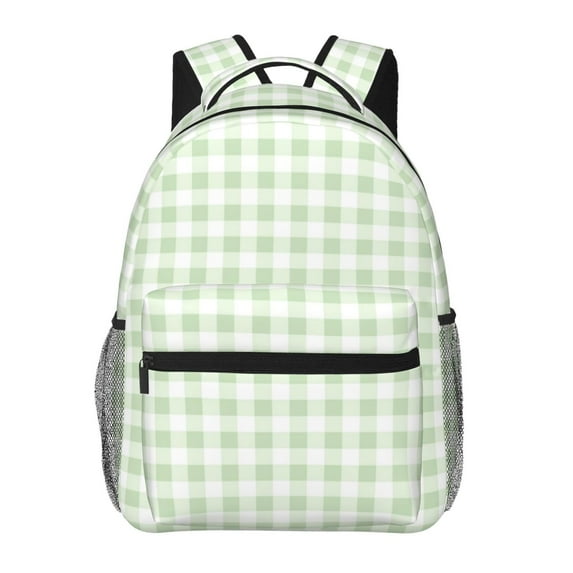 Zufioo Pistachio Green Checkboard Print Casual Student Backpack, Adjustable Shoulder Straps Multi-Function Multi-Pocket Sports Bag Travel Backpack, Unisex-One Size