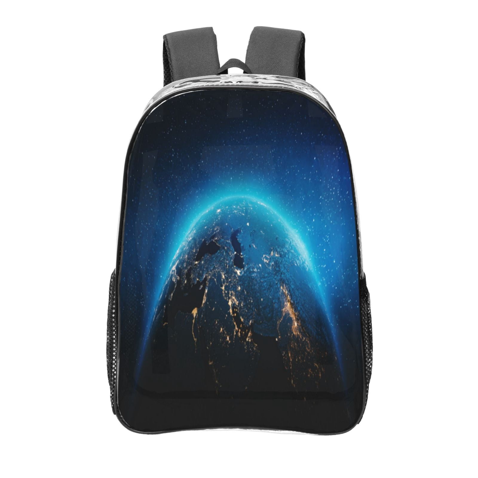 Zufioo Planet Earth Print Transparent Backpack, 16-inch PVC Waterproof ...