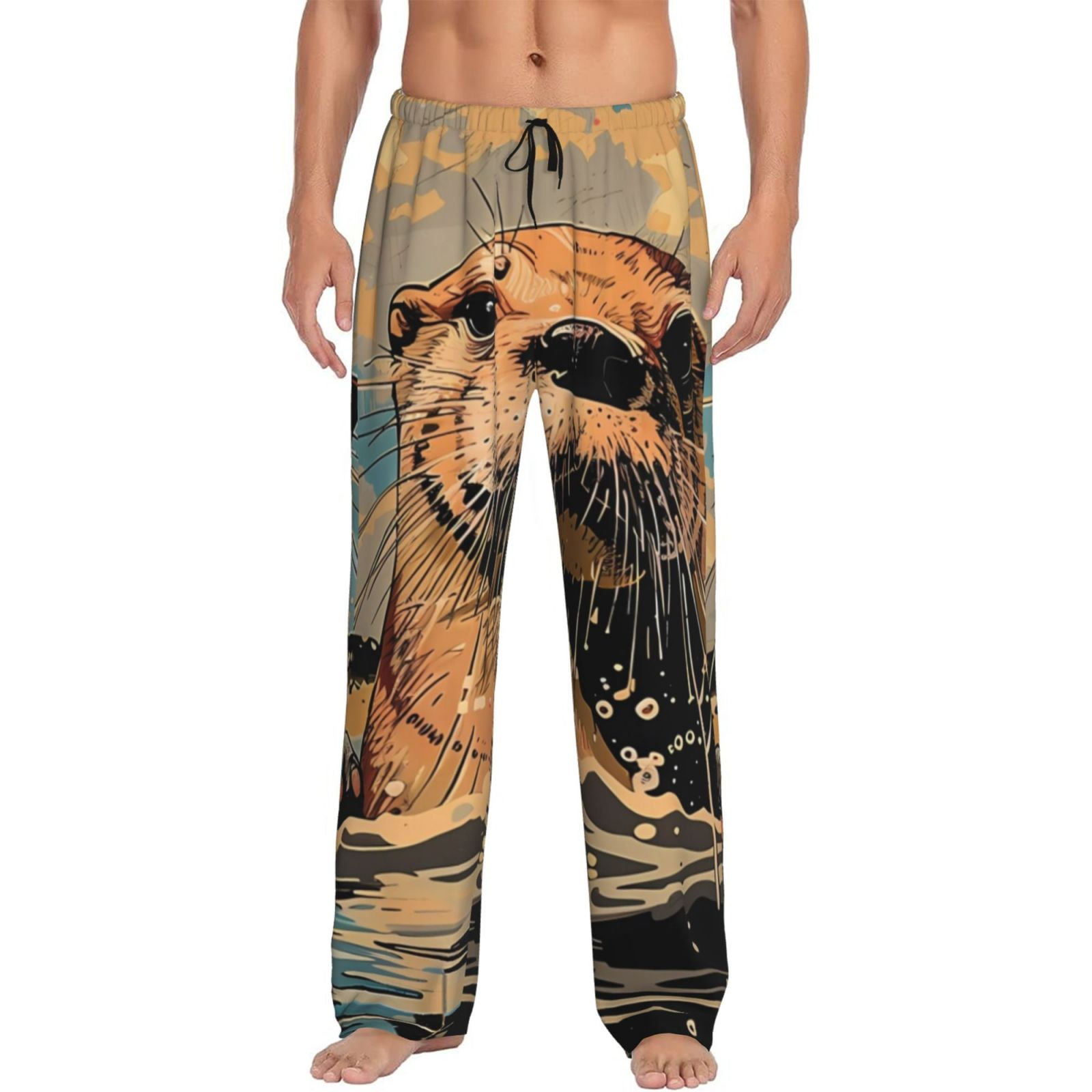 Zufioo Playful Otter Tropical Beach Mens Pajama Pants Sleep & Lounge