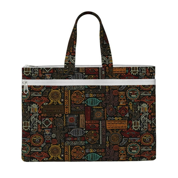Zufioo Polynesian Turtles Print Canvas Hand-Held Document Bag, Zippered Document Storage Bag, Suitable for Office Book Document Bag