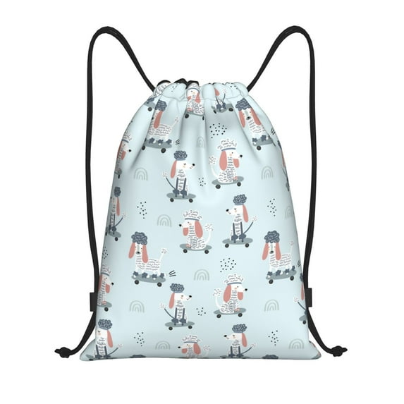 Zufioo Poodle Playing Skateboard Sports Cinch Sack Gym String Bags Machine Washable Heavy Duty String Backpack for Men Women-Medium