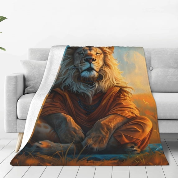 Zufioo Prairie Meditating Lion Fleece Blanket Queen Size,Plush Bed Blanket,Ultra Soft Throw Blanket,Plush Fuzzy Cozy Blanket Perfect for Bed,Couch-60"x50"