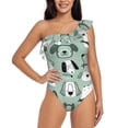 thumbnail image 1 of Zufioo Puppy Print One-shoulder Ruffled One-piece Swimsuit, High Elastic Integrated Removable Chest Pad Swimsuit Suitable for Beach, Pool and Vacation-Medium, 1 of 6